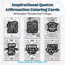 40 Inspirational Quotes Affirmation Coloring Cards | Positivity and Self-Love | Self-Discovery | Optimism and Strength |