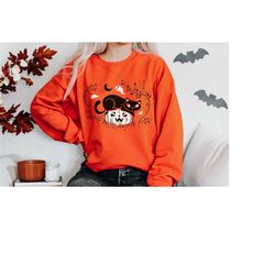 Halloween cat Sweatshirt, Fall Sweatshirt Pumpkin Sweatshirt, Black Cat Halloween, Cute cat sweater, Black Cat sweatshir