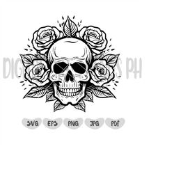 Skull svg file, Flower Skull svg, Skull cut file, Floral Skull clip art, Sugar Skull Svg file, skull vector, gothic, ske