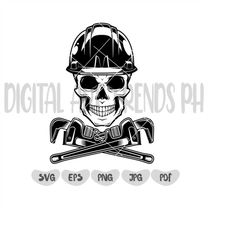 Skull With Crossed Pipe Wrench Svg, Carpenter Repair Skull Svg, Carpenter Svg, Skull Svg, Repair Svg, Wrench Svg, Repair