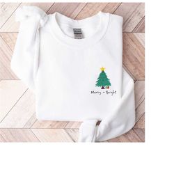 Merry and Bright Christmas, Sweatshirt, minimal Christmas Sweatshirt, holiday apparel, Gift Idea, Christmas Gift for her