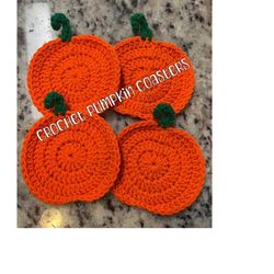 crochet pumpkin coasters sets of 2 or 4, fall farmhouse decor, autumn coffee bar, thanksgiving or halloween kitchen gift