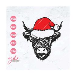 Christmas Highland Cow Svg Png | Highland Cow Svg | Heifer Svg | Cow with santa hat Svg | Mooey Christmas Svg | Cute Cow
