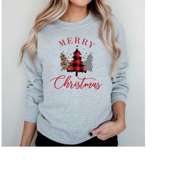 Merry Christmas Sweatshirt, Christmas tree plaid Sweatshirt, Christmas gift for her, Gifts for mom, holiday apparel