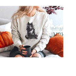 Black Halloween Cat sweatshirt, Halloween cat Sweatshirt, splash black cat Sweatshirt , Black Cat Halloween, Halloween S