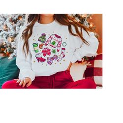 Cute Christmas elements, Merry Christmas  clothes Sweatshirt, Gift Idea, minimal Christmas design, Christmas Gifts for h