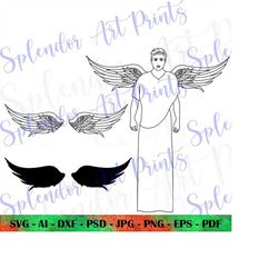 ANGEL SVG, 3 Drawings, Angel Wings Svg, Wings svg, Guardian Angel, Angel Ornament, Spiritual Svg,