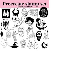 Spooky cartoons Procreate stamp / brush set bundle / 28 designs