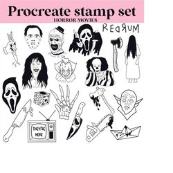 Horror movies Procreate stamp / brush set bundle / 20 designs