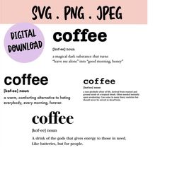 Coffee definition SVG digital cutting file  quote   vector, bundle of four quotes