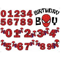 Spidey Birthday Numbers SVG Png, Birthday Boy Spiderman Png, Birthday Boy Clipart, Birthday Boy Sticker, Birthday for Bo