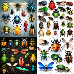 impressive insects and bugs clipart: ideal for books, stickers, illustrations, and web design - spider, mantis, ants