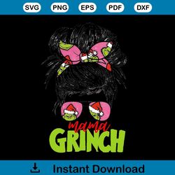 Christmas Messy Bun Mama Grinch SVG File For Cricut