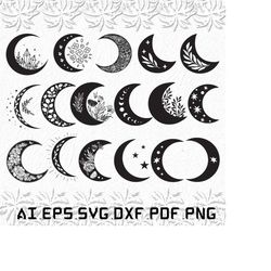 Boho Moon svg, Boho svg, Moon svg, night, sun, SVG, ai, pdf, eps, svg, dxf, png