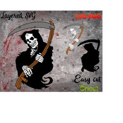 Layered SVG Death with a scythe Halloween for Cricut, Horror Svg, Vinyl File, Ghost svg and png, Horror Movie svg