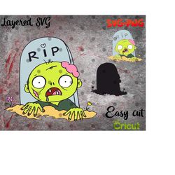 Layered SVG Zombie in a Cemetery for Cricut, Horror Svg, Vinyl File, Ghost svg and png, Horror Movie svg