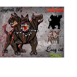 Layered SVG Three-headed Dog Halloween for Cricut, Horror Svg, Vinyl File, Ghost svg and png, Horror Movie svg