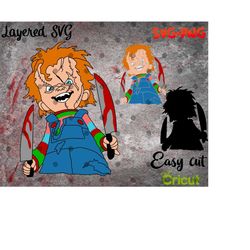Layered SVG Chucky for Cricut, Horror Svg, Vinyl File, Ghost svg and png, Horror Movie svg png, Chucky with knives