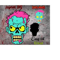 Layered SVG Neon Zombie Head for Cricut, Horror Svg, Vinyl File, Ghost svg and png, Horror Movie svg png
