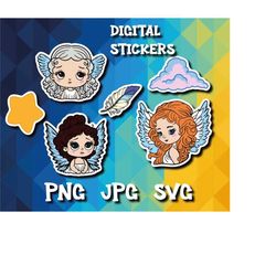 angel stickers, 6 pcs bundle set, love stickers pack, assorted sticker, printable and digital sticker, digital download,