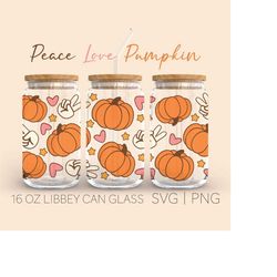 Peace love pumpkin Retro  16oz Glass Can Cutfile, Fall Svg, Peace Love Pumpkin Svg, Thanksgiving Svg, Svg For Cricut, Di