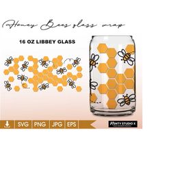 full wrap honeycomb glass wrap svg,bee can glass svg,queen bee svg, 16oz libbey can glass wrap,for circut cut file