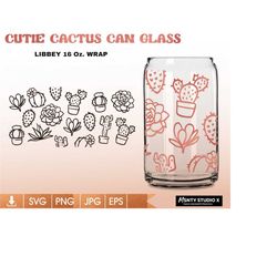 cuctus can glass wrap svg ,cactus floral svg ,libbey 16oz can glass svg, coffee glass can, beer glass svg png dxf,for ci