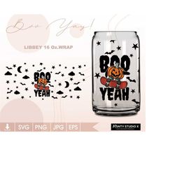 Fall wrap Boo yay svg, Ghost SVG ,Halloween Libbey , for 16oz Glass Can,Halloween ghost Glass Can Wrap, Digital Download