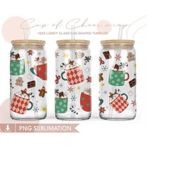 16 oz Libbey Beer Glass Can Sublimation  Christmas cup decoration , Cup Of Cheer Christmas coffee PNG, iced latte snow C