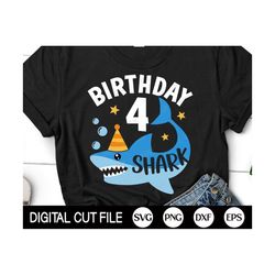 4th Birthday Shark SVG, Shark Birthday SVG, Birthday Boys Svg, Fourth Birthday Shirt, Svg Files For Cricut, Silhouette
