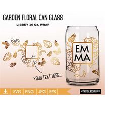 line flower can glass wrap svg ,peonies floral svg ,butterfly libbey 16oz can glass svg, coffee glass can, beer glass sv