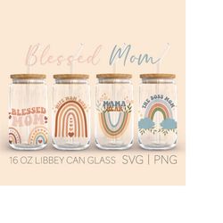 Mama Boho Libbey Can Glass Svg, 16 Oz Can Glass, Boho Svg, Mom Life Svg, Boho Rainbow Svg, Digital Download