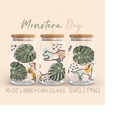 Abstract Monstera Dog Libbey Can Glass Svg, 16 Oz Can Glass, Libbey Glass Svg, Dog Svg, Line Art, Animal Svg, Dog Outlin