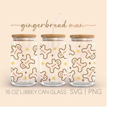 Gingerbread Man  16oz Glass Can Cutfile, Merry Christmas Svg, Christmas Element, Gingerbread Man Svg, Digital Download