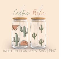 Cactus Boho Libbey Can Glass Svg, 16 Oz Can Glass, Boho Svg, Cactus, Cactus Svg, Succulent Svg, Beer Can Glass, Cricut,