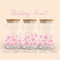 Floating hearts Libbey 16oz can glass wrap svg, beer can glass svg cut wrap file, Coffee glass can, Beer glass svg png,
