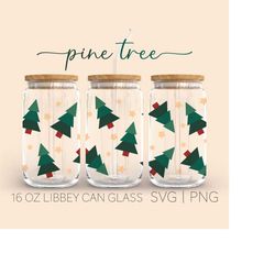 Pine Trees  16oz Glass Can Cutfile, Merry Christmas Can Glass Svg, Christmas Tree Svg, Pine Trees Svg, Christmas Svg, Di