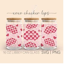 Xoxo Checker Lips  16 Oz Glass Can Cut file, Xoxo Checker Lips Svg, Valentine's Day Svg, Lips Svg, Checker Svg, Svg File