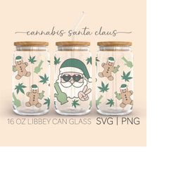 cannabis santa claus  16oz glass can cutfile, christmas svg, retro christmas png, santa claus svg, weed christmas svg, s