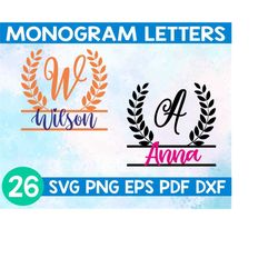 Leaf Split Monogram Alphabet svg,Monogram alphabet svg,Monogram letters svg,Fancy monogram svg,Monogram frame svg,Weddin