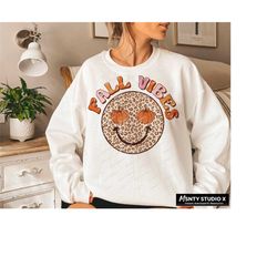 Fall Vibes PNG , Fall Sublimation, Smile Face, Pumpkin Png, Leopard png , Retro Fall Png, Sublimation Design , Digital D