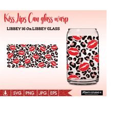 full wrap leopard with kisses lips glass wrap svg,kiss lips can glass svg,valentine's day svg,16oz libbey can glass wrap