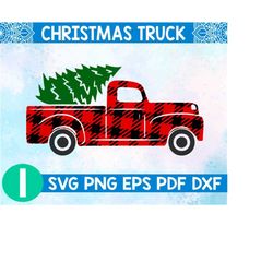 Christmas Truck Svg, Red Christmas Truck Svg, Christmas truck buffalo plaid svg, Red truck clip art, Red truck svg