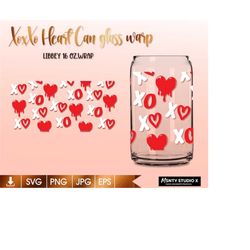full wrap xoxo glass wrap svg,heart can glass svg,valentines day hearts svg,16oz libbey can glass wrap,digital download