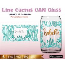 full wrap line cactus glass wrap svg,summer succulent can glass svg,cacti svg,16oz libbey can glass wrap,for circut cut