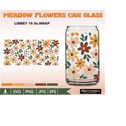 full wrap meadow flower glass wrap svg,summer flower can glass svg,flowersvg,16oz libbey can glass wrap,for circut cut f