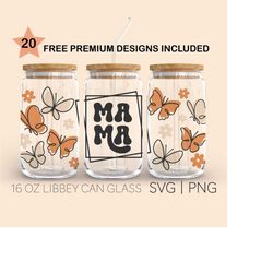 Boho Mama Butterfly, 16 Oz Glass Can Cut File, Glass Svg, Mom Butterfly, Boho Svg, Full Wrap Cup, Svg Files For Cricut,