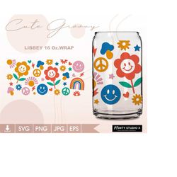 full wrap cute groovy can glass wrap svg , for 16oz glass can cut file, libbey can glass wrap, svg dxf png files, for ci