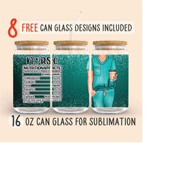 Nurse Nutrition Facts  16 Oz Glass Can Sublimation Design, Free 8 Designs, Nurse Png, Glitter Png, Sublimation Png, Inst
