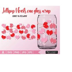 Full wrap  Lollipop Hearts Svg, Valentines day wrap, Heart svg,Love svg,16oz Libbey Can Glass Wrap,Digital download cut